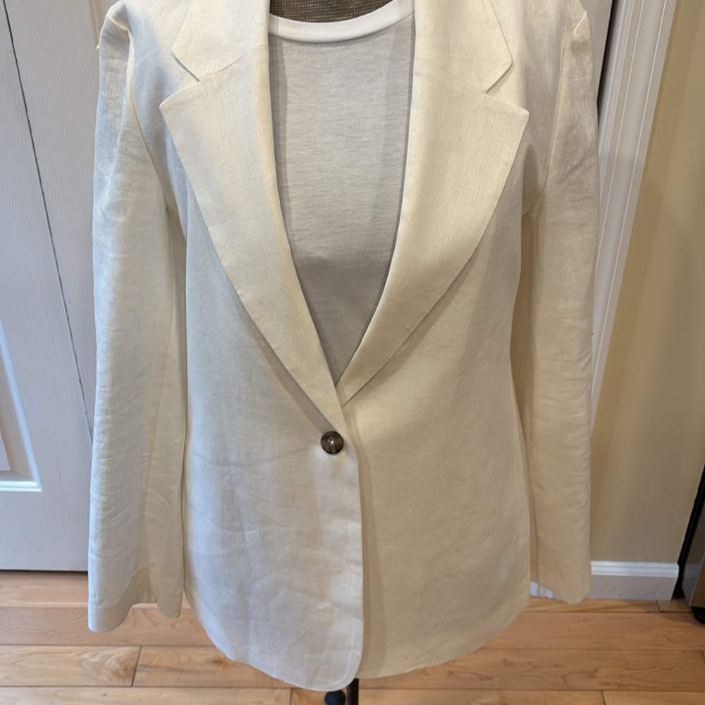 Calvin Klein Linen Cream one button single breasted Blazer